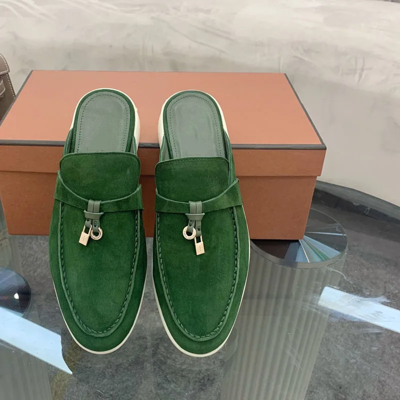 Verde Designer de Sapatos de Luxo, Mulheres Chinelo Sapatos de Verão Para 2023 Feminino Cabedal de Camurça Confortável Recreação ao ar livre