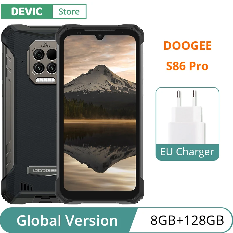Versão Global DOOGEE S86 Pro 8500mAh Super Bateria de 8 gb 128 gb de ROM Infravermelho Termômetro de Testa Smartphone Helio P60 Octa Core