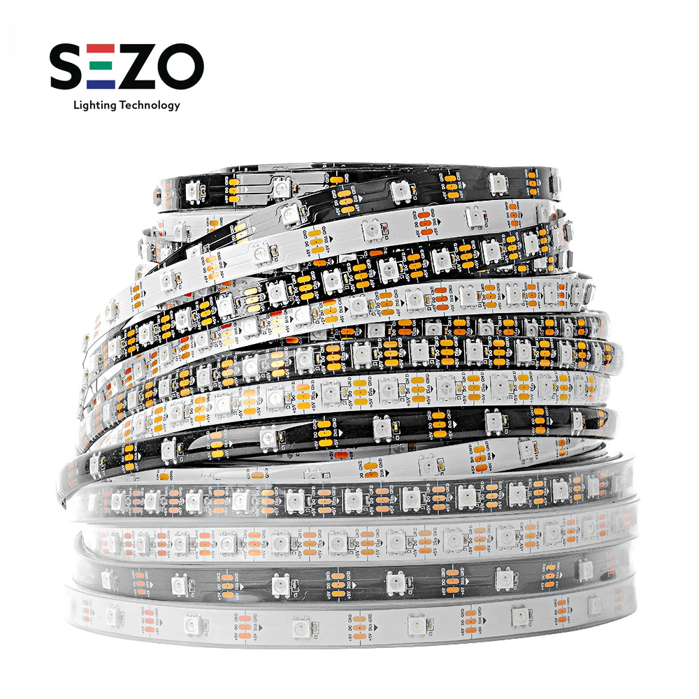 WS2812B Led Strip WS2812 RGB Individualmente Endereçável Inteligente Luzes Led Strip Preto Branco PCB IP30/65/67 Impermeável 0,3 W/LED DC5V