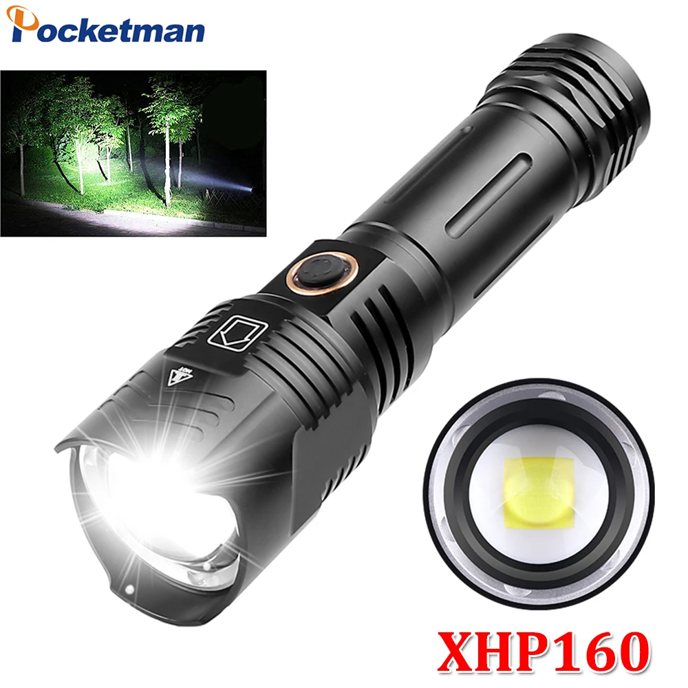 XHP160 Lanterna LED Pocketman Tático Lanterna Impermeável Tocha Recarregável USB Lanternas Usam 18650 Bateria