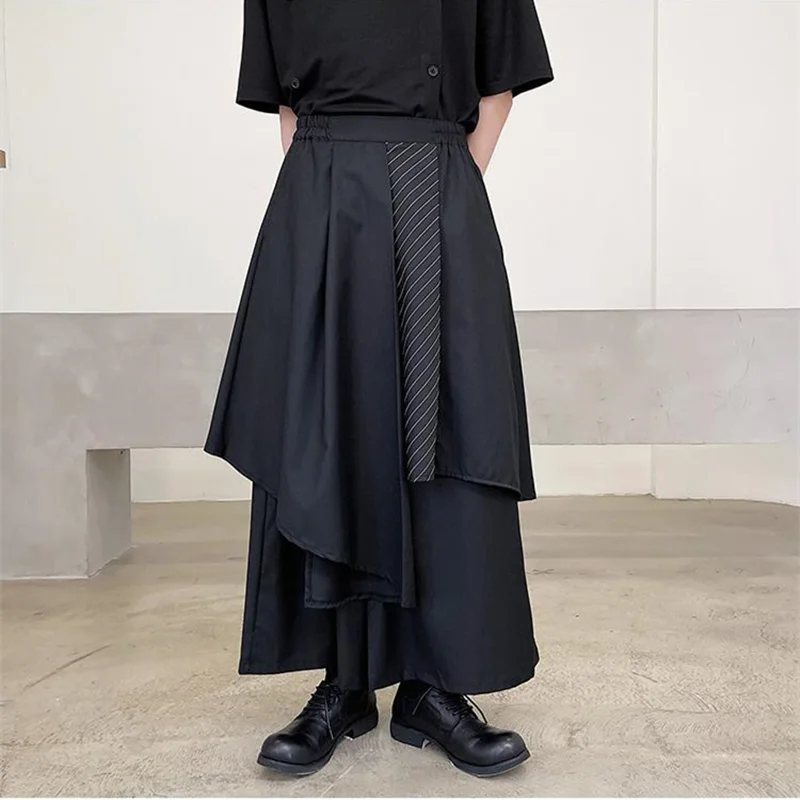 Yohji Yamamoto Escuro Estilo Falso Dois Pedaços Irregulares De Fita Kendo Samurai Saia Calça De Lazer Ampla Perna Inferior Do Vestuário