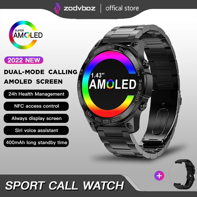 ZODVBOZ NFC Smart Watch Homens Ecrã AMOLED de Oxigênio no Sangue Monitorar o Tempo de Espera Personalizada de Discagem de Chamada de Resposta Impermeável Smartwatch 2022