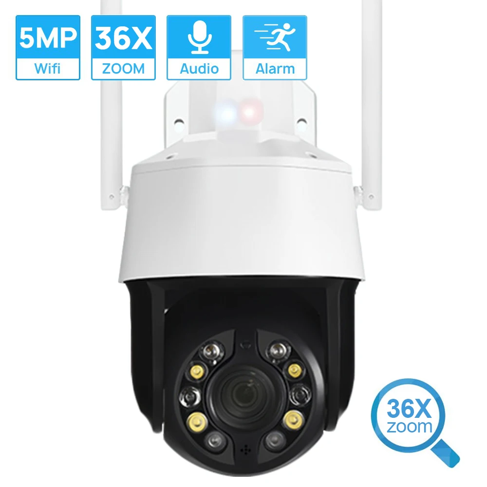 Zoom de 36X wi-Fi Câmera de 5MP sem Fio da Câmera PTZ Áudio em Dois sentidos AI Humanos, Rastreamento de IP Câmera Luz de Alarme de Vigilância CCTV iCSee